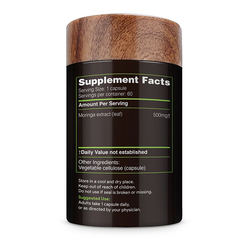Akshar Ayurveda Moringa 500mg supplement, 60 vegan tablets Supplement Facts label and usage directions