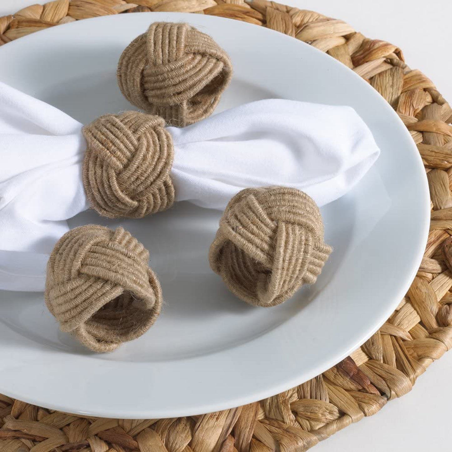 Handmade Artisan Crafted Natural Jute Knot Dining Napkin Rings