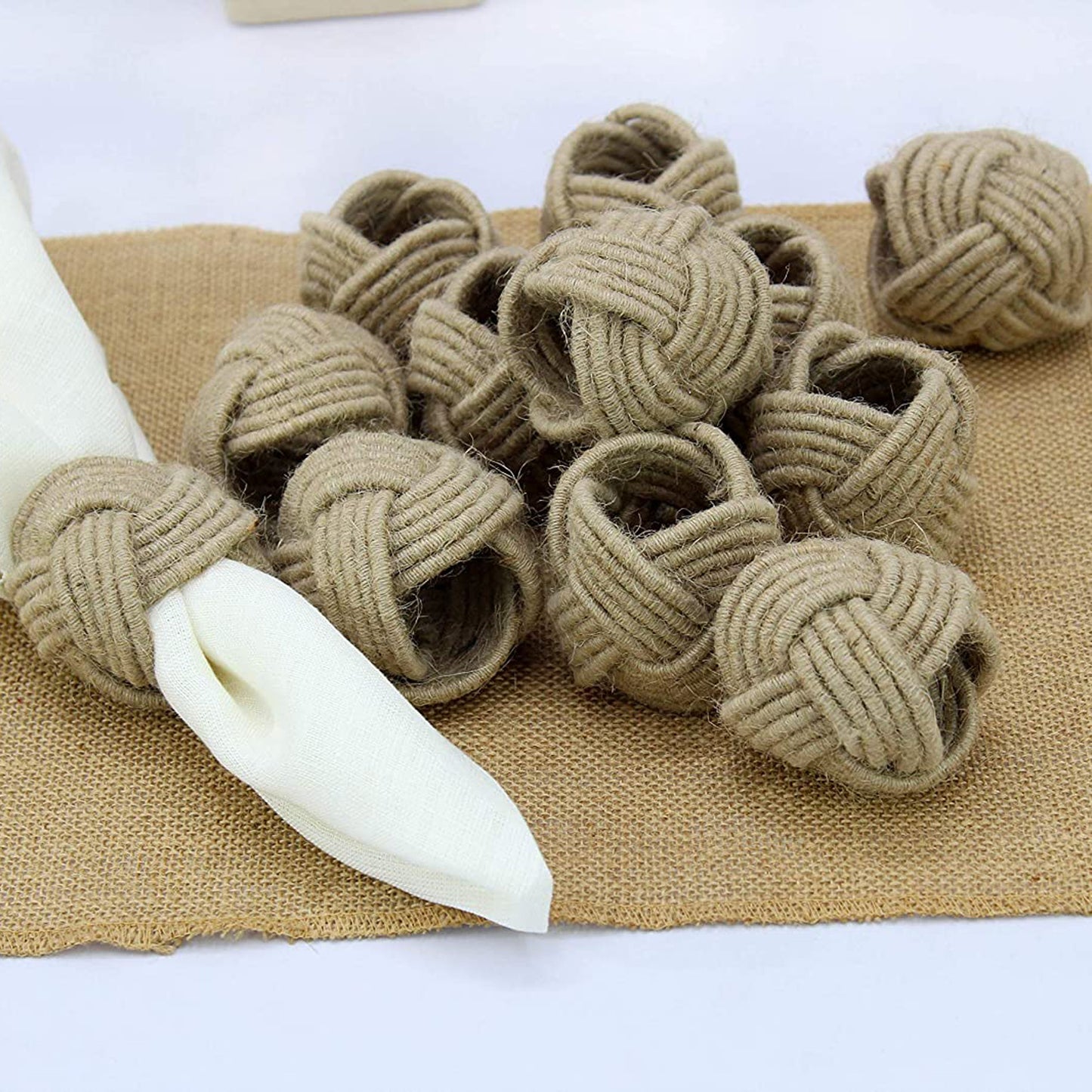 Handmade Artisan Crafted Natural Jute Knot Dining Napkin Rings