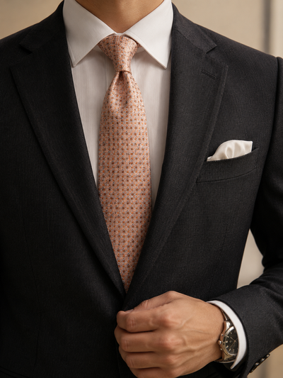 Macho Genie Men’s Peach Micro Dot Neck Tie