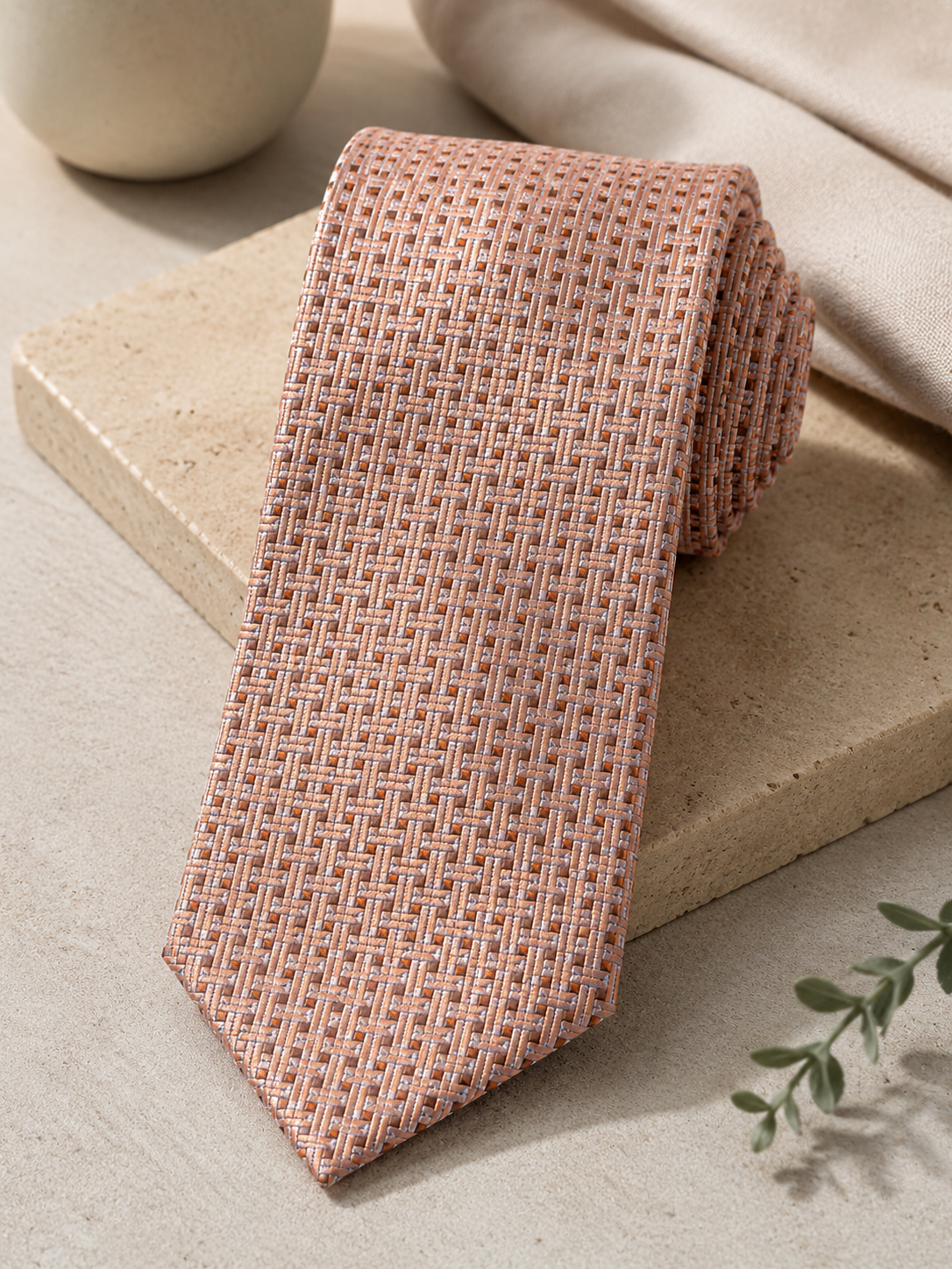 Macho Genie Men’s Peach Micro Dot Neck Tie