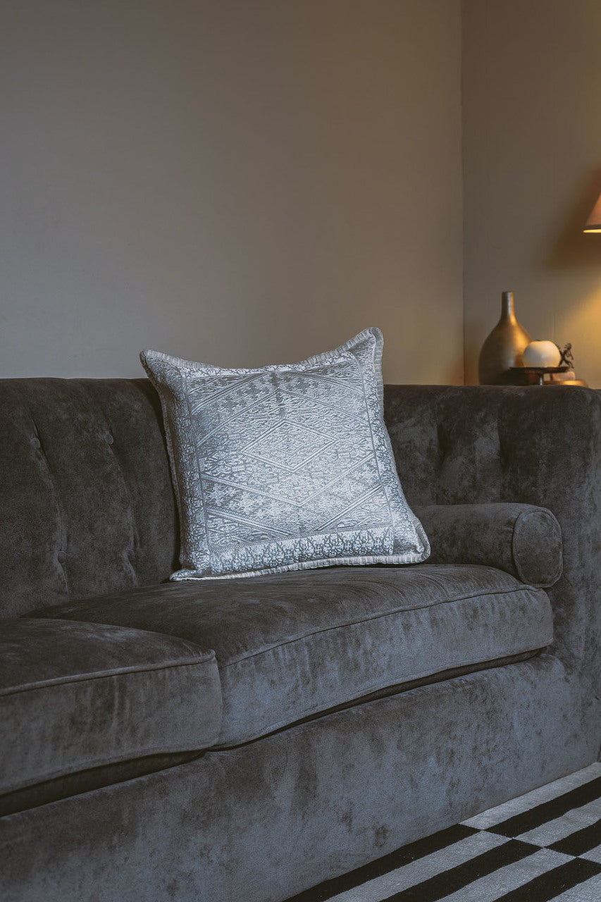 In-Sattva White Diamond Embroidered Cushion Cover and Pillow 20 X 20