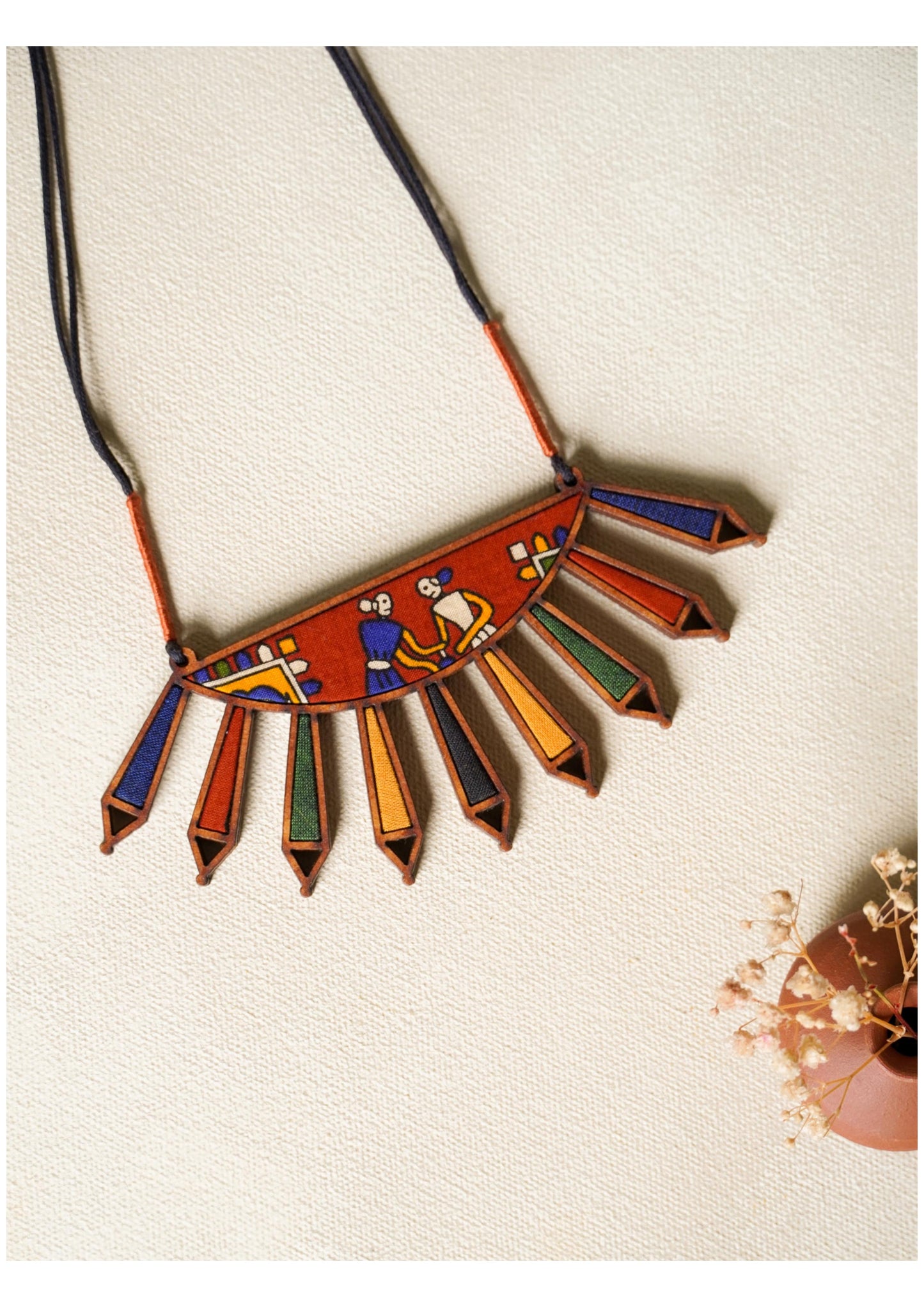 Colorful Tribal Inspired Wooden Necklace | Natural View
