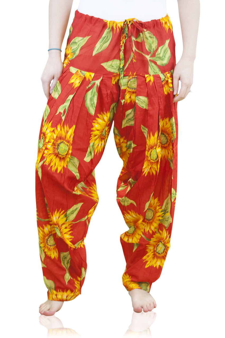 Indian Clothing Women's Full Length Patiala Dancer Pants Sunflower Print, with Scarf åäÌÝÌÕ Red Front