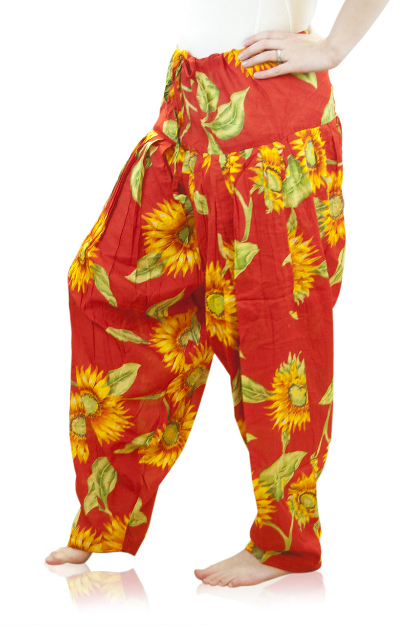 Indian Clothing Women's Full Length Patiala Dancer Pants Sunflower Print, with Scarf åäÌÝÌÕ Red Side