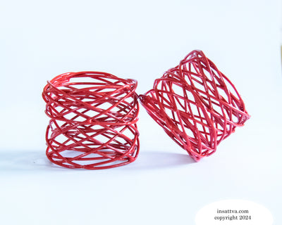 Handmade Artisan Crafted Mesh Metal Dining Napkin Rings, Red