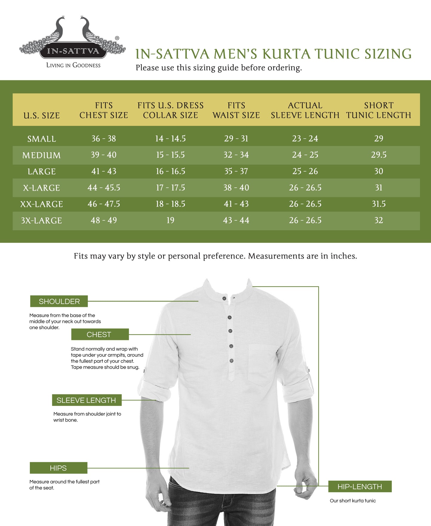 In-Sattva Men's Cotton Printed Henley Style Sattva-Collar Hip-Length Kurta Tunic; Ivory White