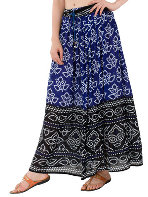 In-Sattva Women's Two-Tone Rangoli Print Handcrafted Ankle Length Maxi Skirt Blue