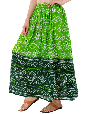 In-Sattva Women's Two-Tone Rangoli Print Handcrafted Ankle Length Maxi Skirt Green