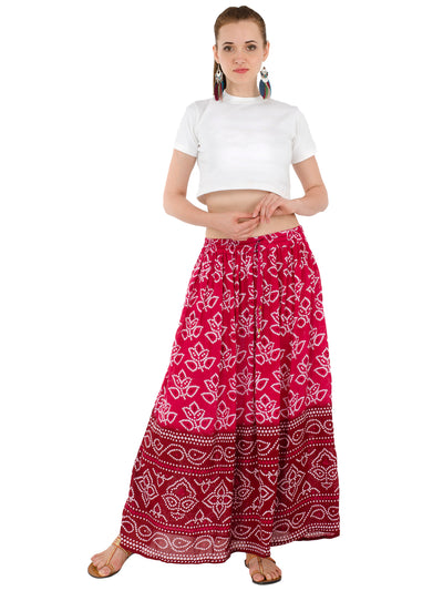 In-Sattva Women's Two-Tone Rangoli Print Handcrafted Ankle Length Maxi Skirt Pink