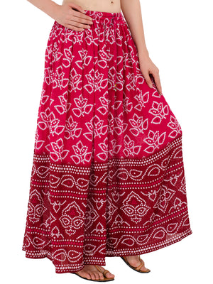 In-Sattva Women's Two-Tone Rangoli Print Handcrafted Ankle Length Maxi Skirt Pink