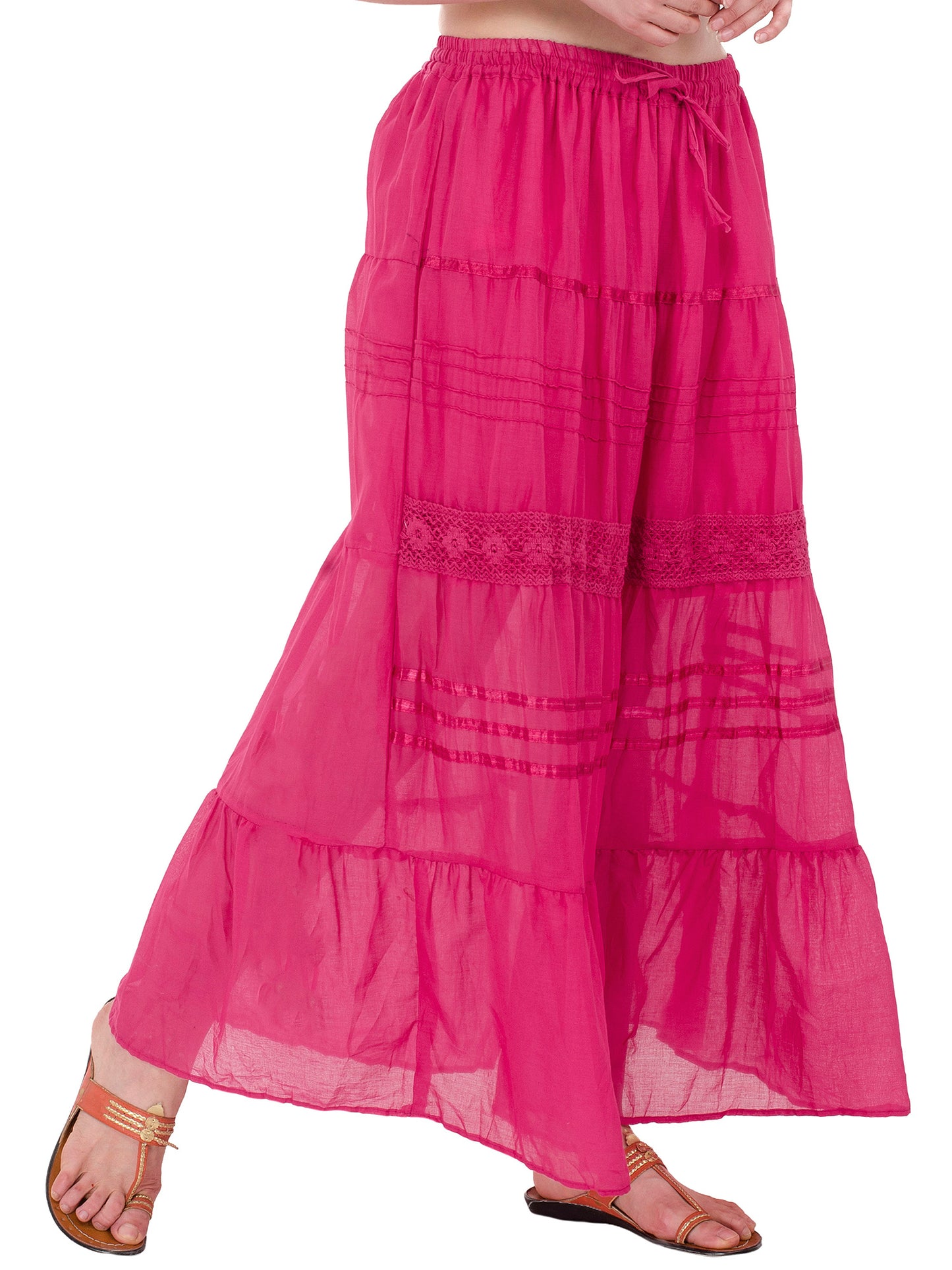 In-Sattva Women's Solid Color Cinched Bohemian Ankle Length Maxi Skirt Pink