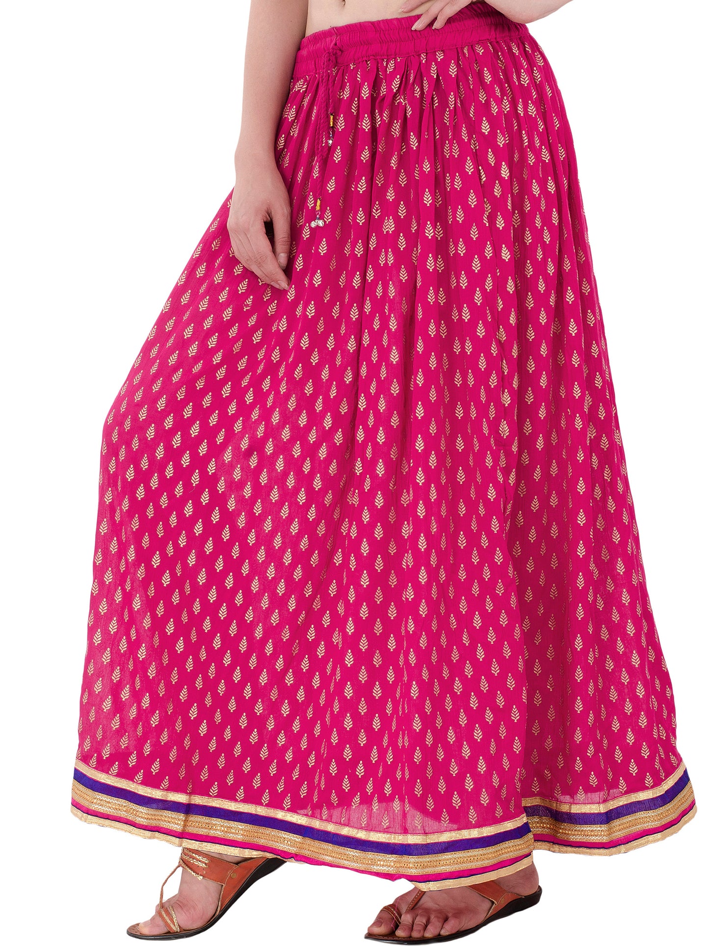 In-Sattva Women's Handcrafted Elegant Festive Print Ankle Length Maxi Skirt Pink