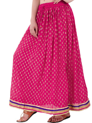 In-Sattva Women's Handcrafted Elegant Festive Print Ankle Length Maxi Skirt Pink