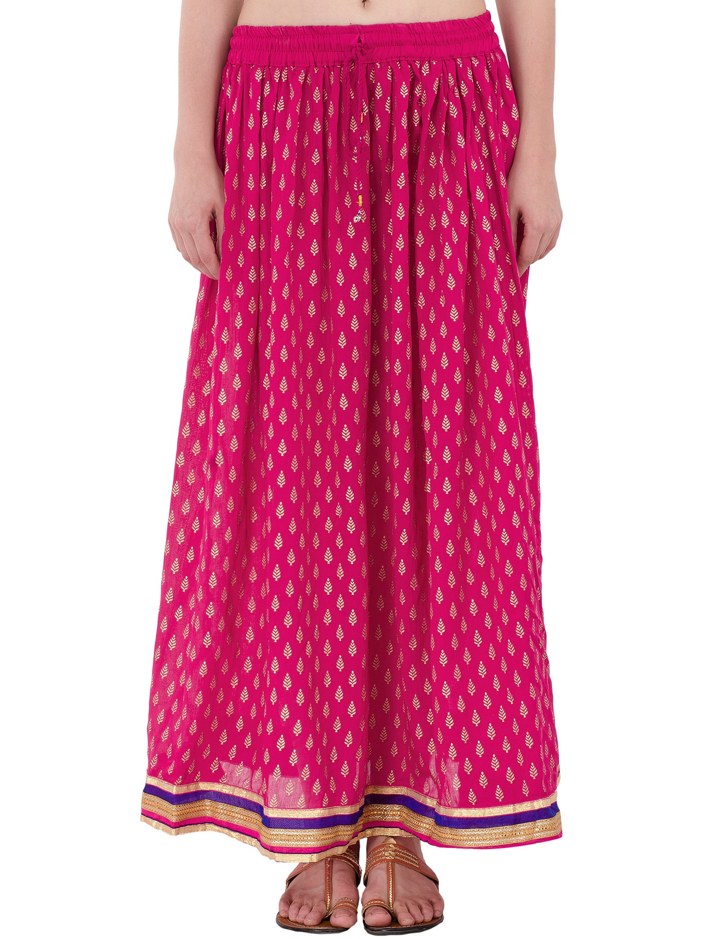 In-Sattva Women's Handcrafted Elegant Festive Print Ankle Length Maxi Skirt Pink