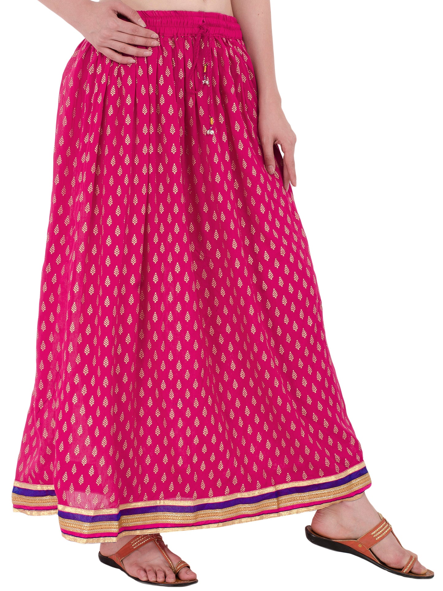 In-Sattva Women's Handcrafted Elegant Festive Print Ankle Length Maxi Skirt Pink