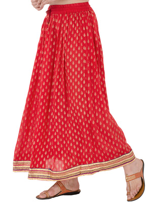 In-Sattva Women's Handcrafted Elegant Festive Print Ankle Length Maxi Skirt Red