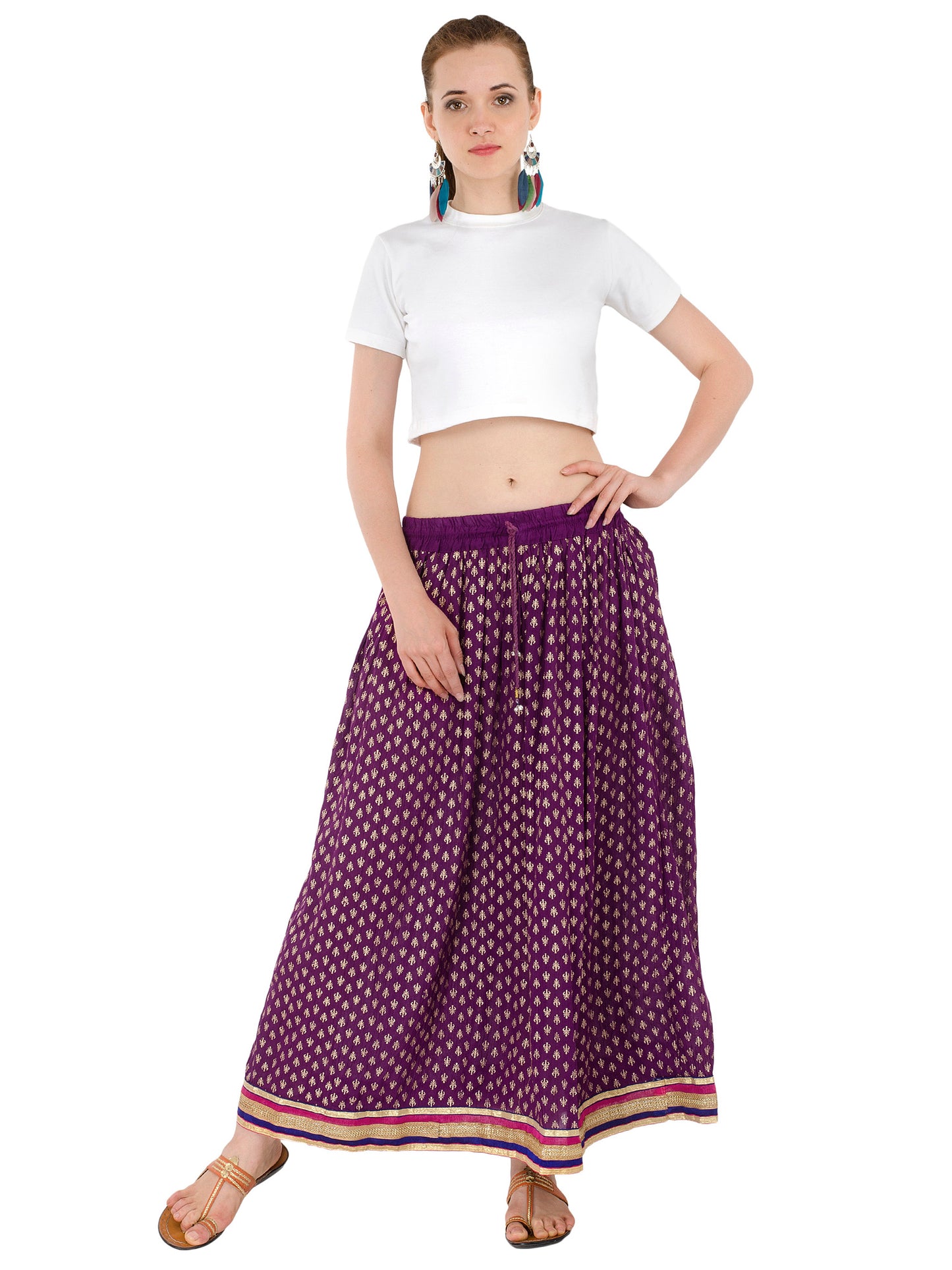 In-Sattva Women's Royal Printed Ankle Print Ankle Lenghth Maxi Skirt Purple