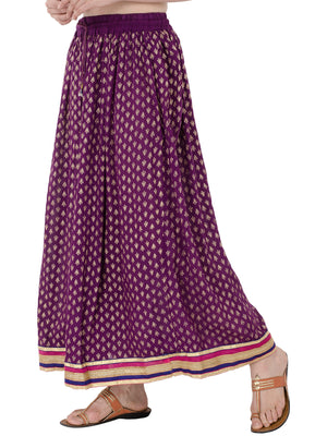 In-Sattva Women's Royal Printed Ankle Print Ankle Lenghth Maxi Skirt Purple
