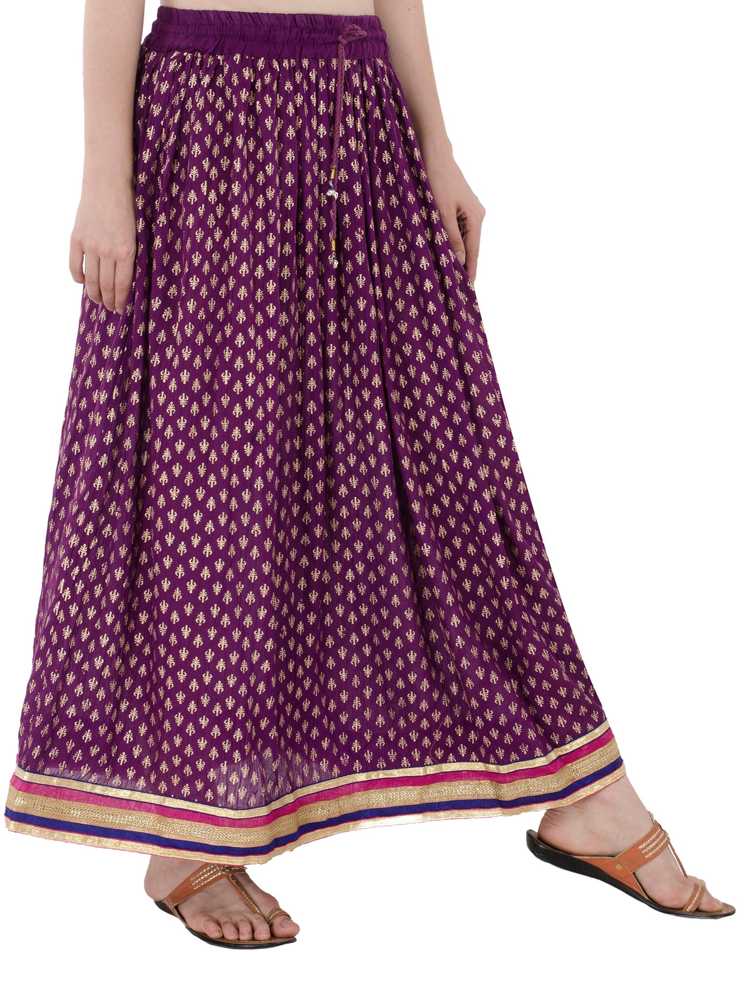 In-Sattva Women's Royal Printed Ankle Print Ankle Lenghth Maxi Skirt Purple
