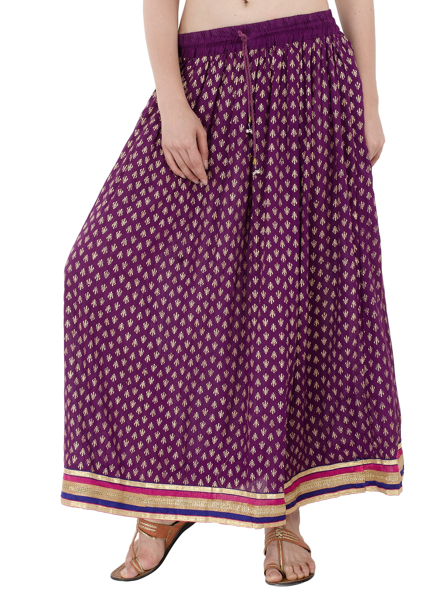 In-Sattva Women's Royal Printed Ankle Print Ankle Lenghth Maxi Skirt Purple