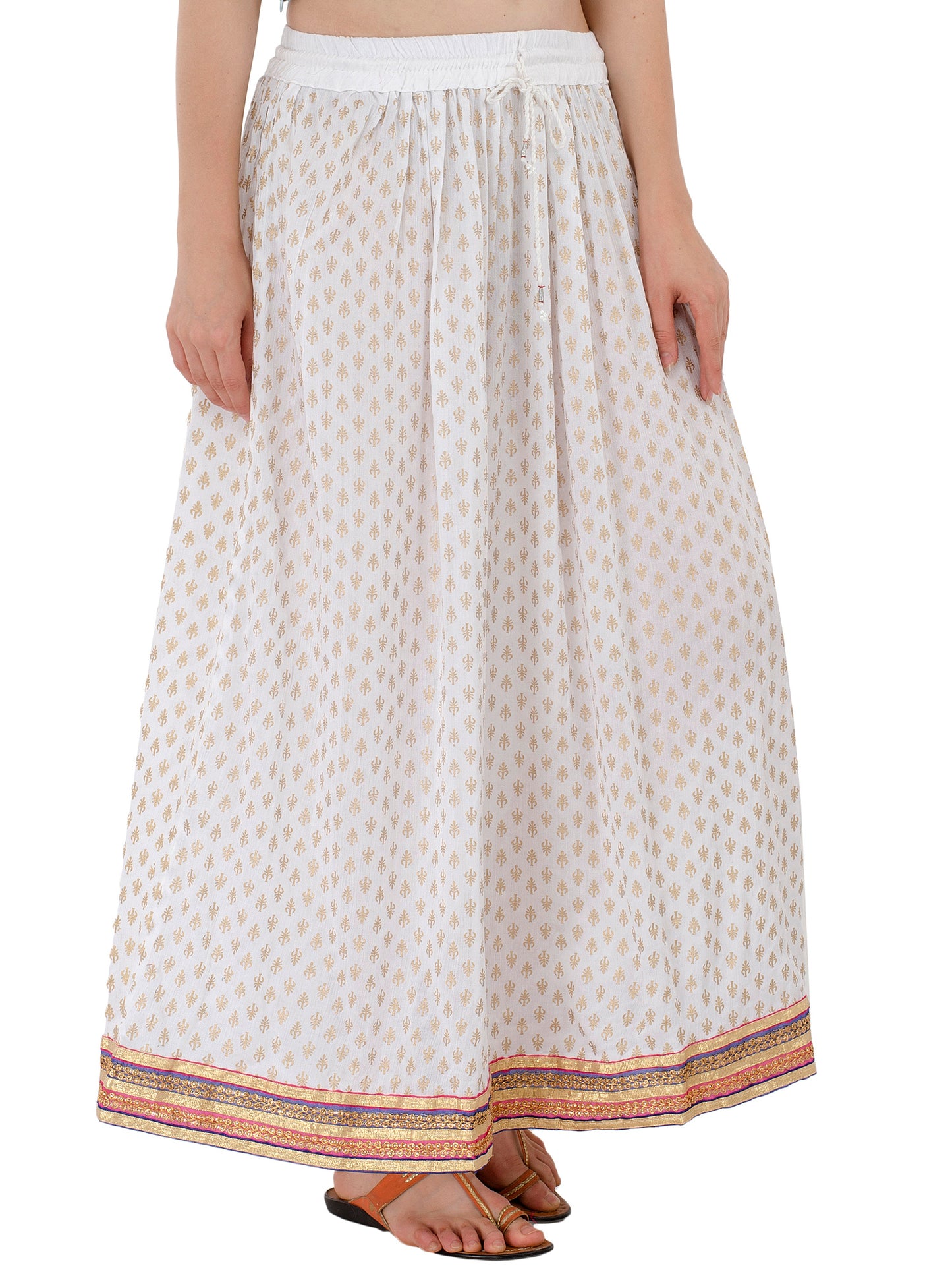 In-Sattva Women's Royal Printed Ankle Print Ankle Lenghth Maxi Skirt White