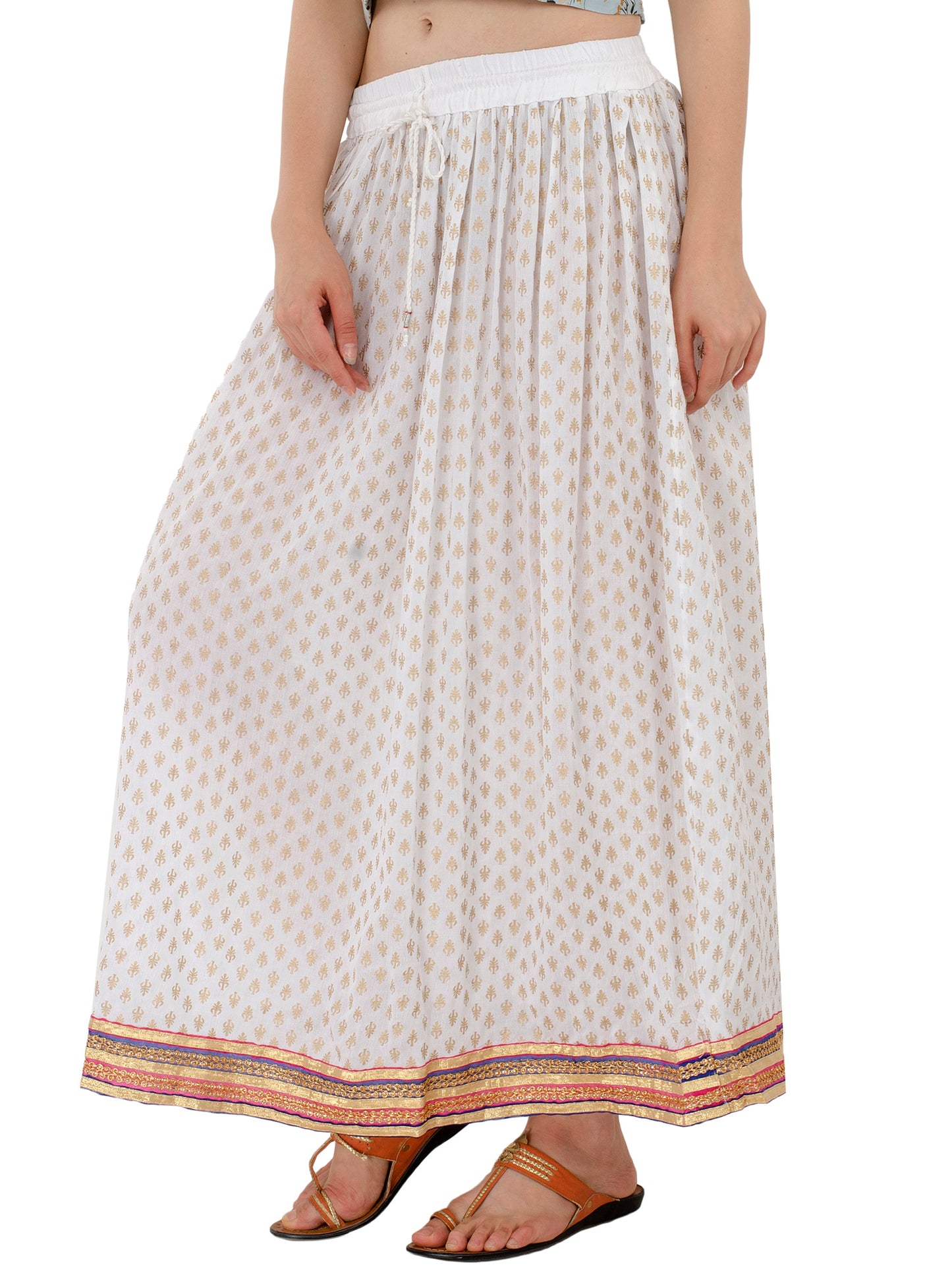 In-Sattva Women's Royal Printed Ankle Print Ankle Lenghth Maxi Skirt White