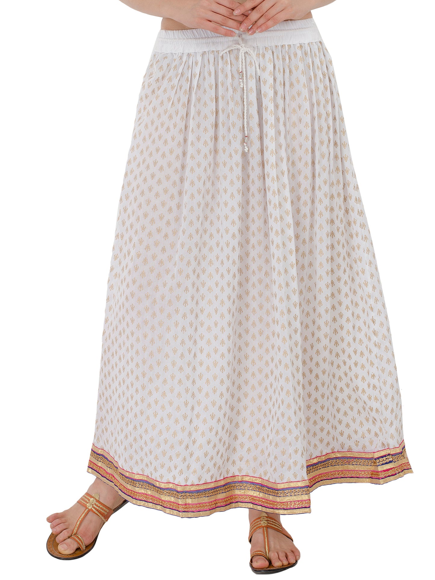In-Sattva Women's Royal Printed Ankle Print Ankle Lenghth Maxi Skirt White