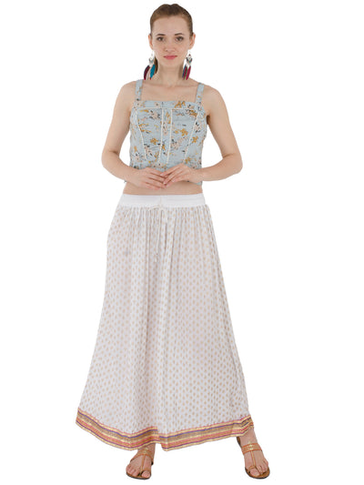 In-Sattva Women's Royal Printed Ankle Print Ankle Lenghth Maxi Skirt White