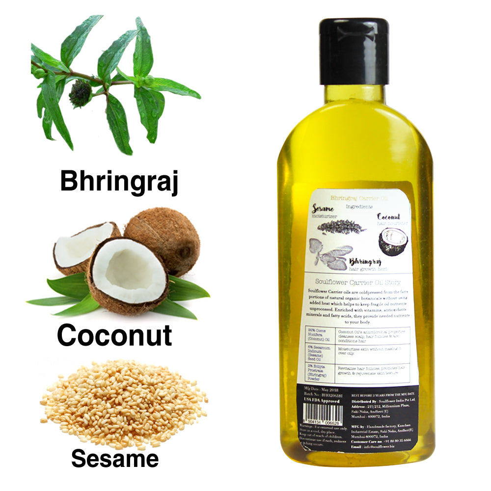 Soulflower Bhringraj Ayurvedic Hair Oil ingredients label and product information
