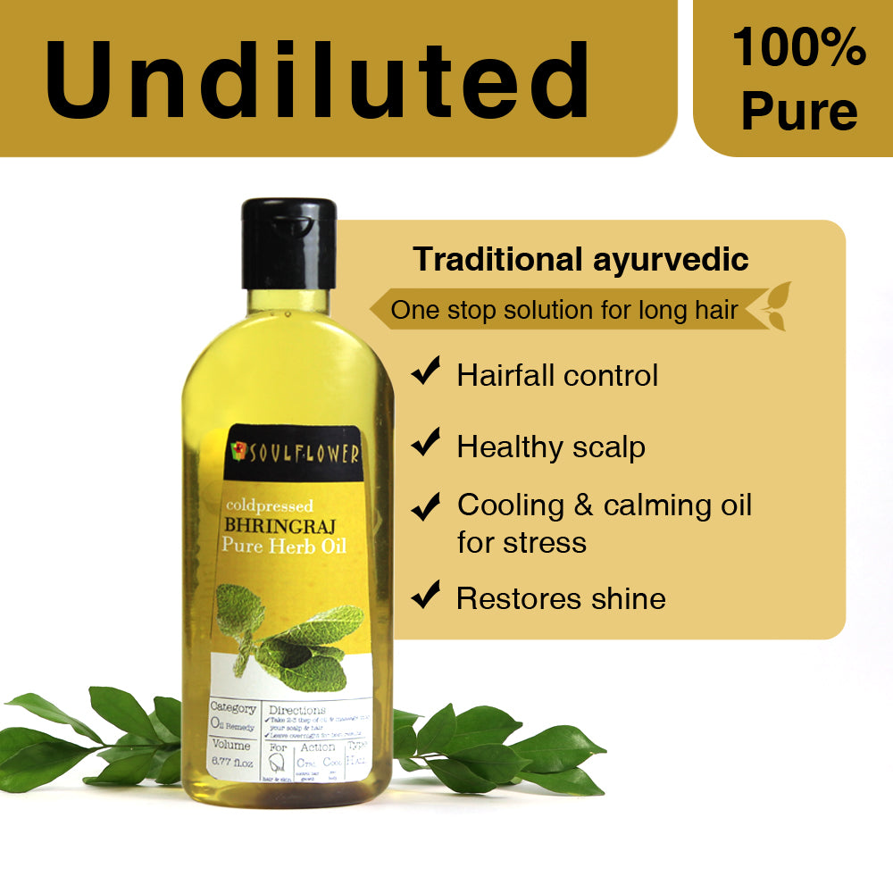 Soulflower Bhringraj Ayurvedic Hair Oil undiluted hair care benefits infographic