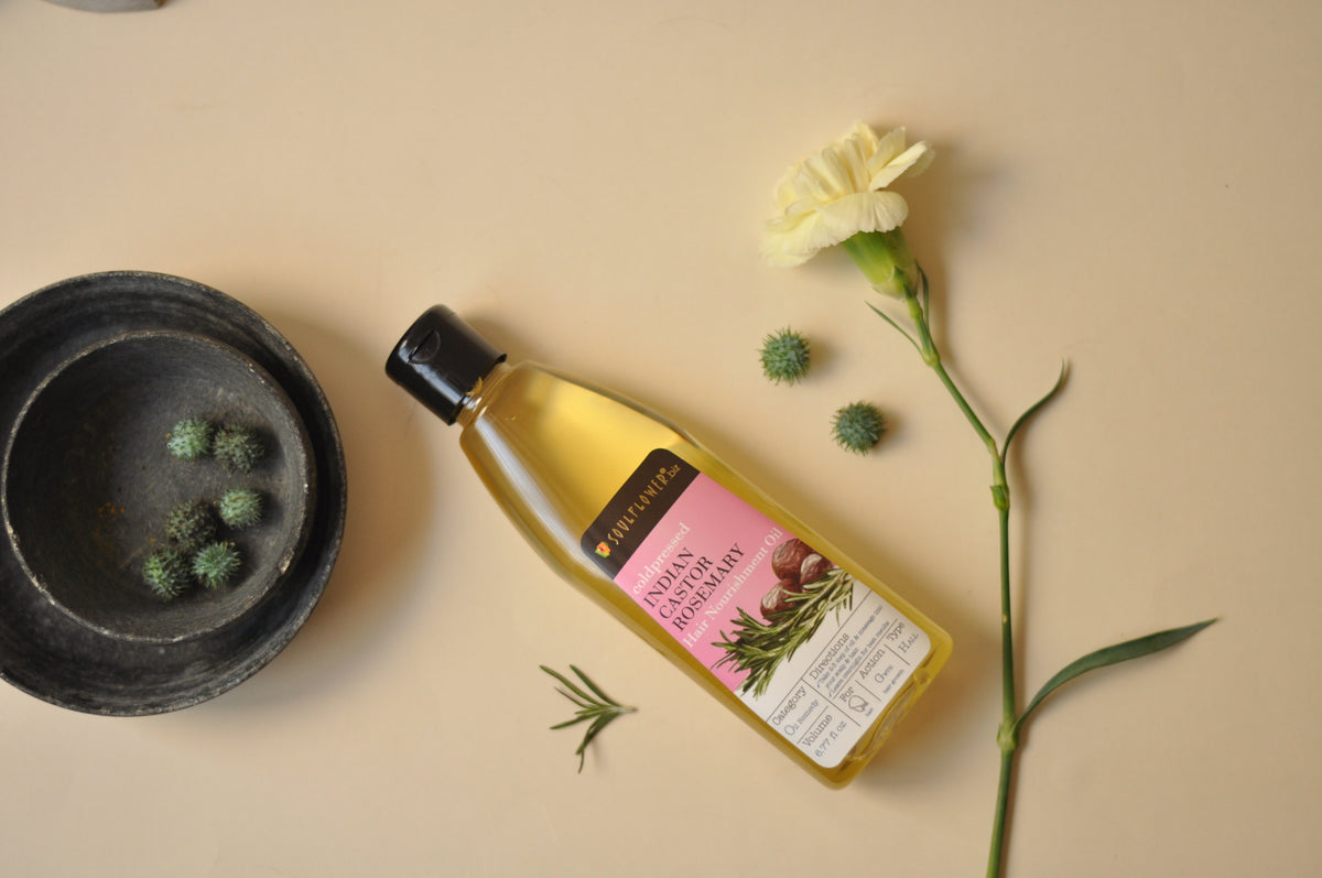 Soulflower Castor and Rosemary Hair Growth Oil top-view product image
