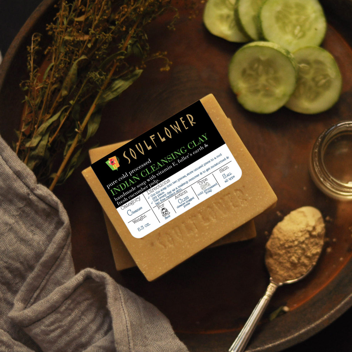 Soulflower Cleansing Clay Handmade Soap product lifestyle image