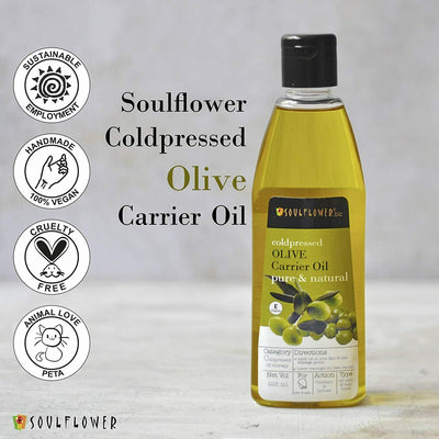 Soulflower Cold Pressed Olive Carrier Oil for hair and skin cold-pressed purity certifications