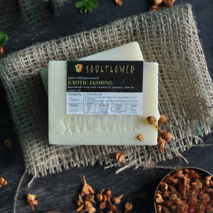 Soulflower Jasmine Coconut Handmade Soap, pack of 2 product lifestyle image
