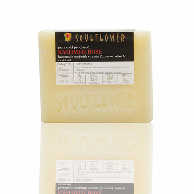 Front pack shot of Soulflower Kashmiri Rose Handmade Soap, pack of 2