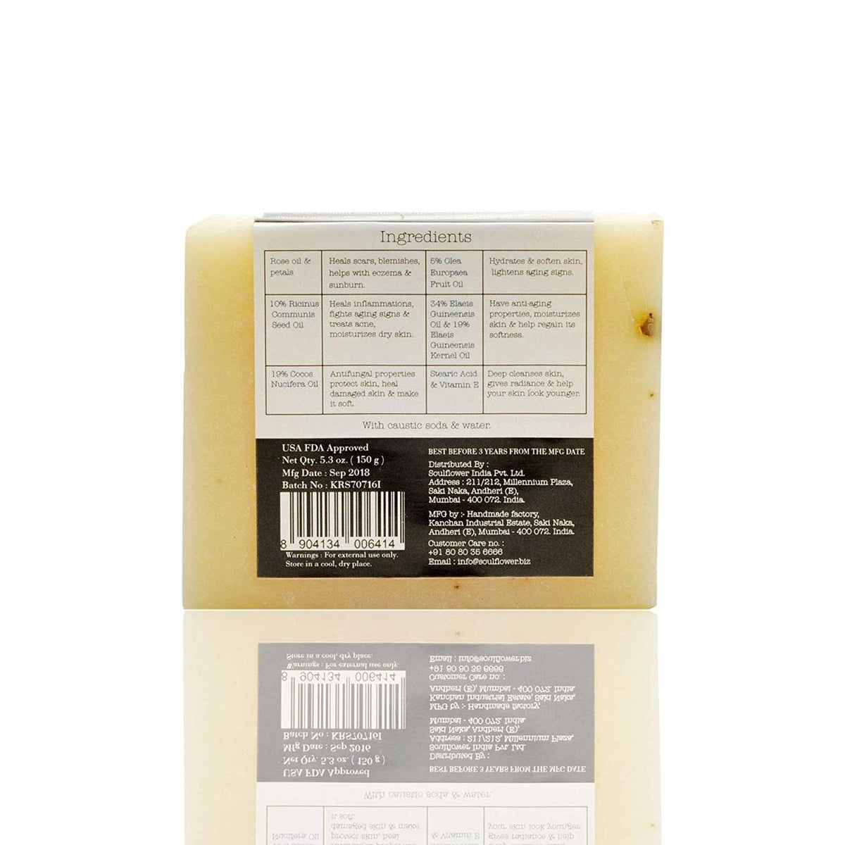 Soulflower Kashmiri Rose Handmade Soap, pack of 2 ingredients label and usage directions