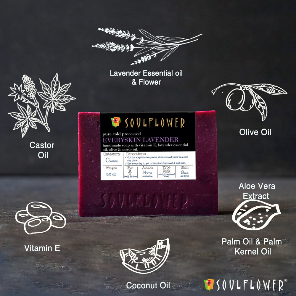 Soulflower Lavender Handmade Soap natural ingredients infographic