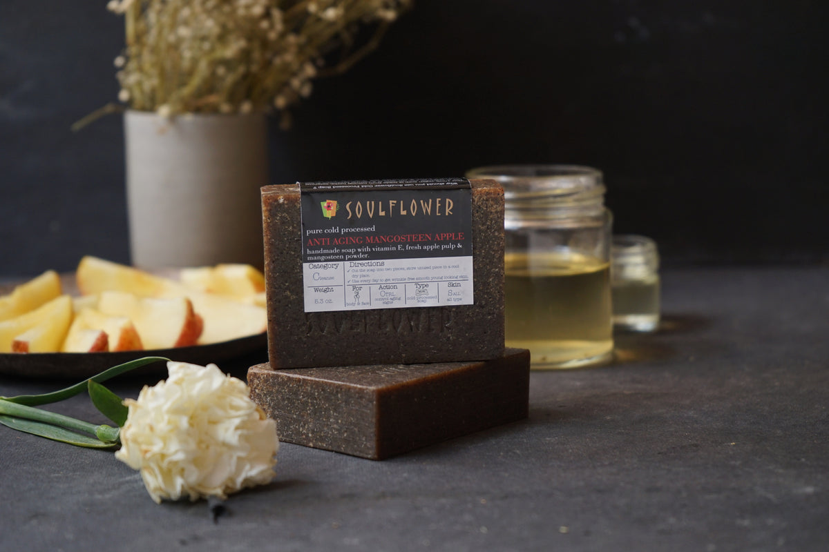 Soulflower Mangosteen Apple Handmade Soap, pack of 2 handmade soap bars and botanical oil product image