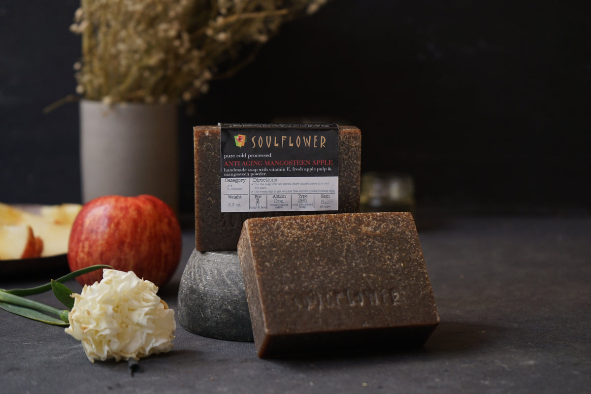 Soulflower Mangosteen Apple Handmade Soap, pack of 2 stacked soap bars product image