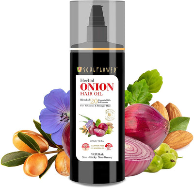 Front pack shot of Soulflower Cold Pressed Onion Hair Growth Oil