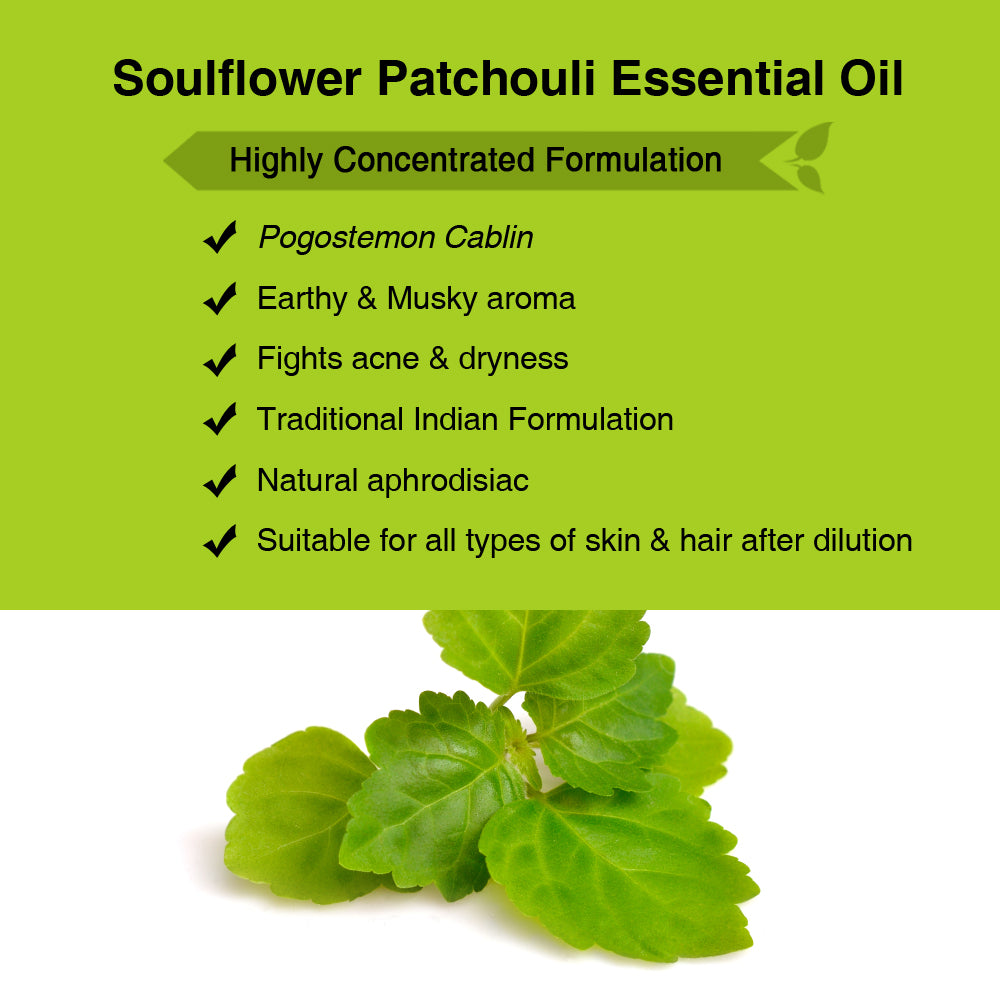 Soulflower Patchouli Essential Oil for aromatherapy ingredients and formulation infographic