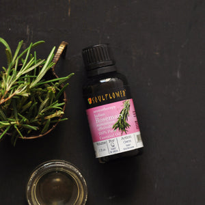 Soulflower Rosemary Essential Oil for hair and scalp care product lifestyle image