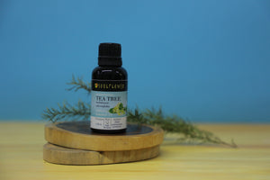 Soulflower Tea Tree Essential Oil for scalp and skin care product lifestyle image