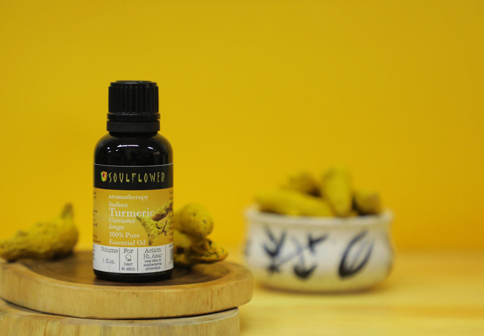 Soulflower Turmeric Essential Oil for skin care product lifestyle image