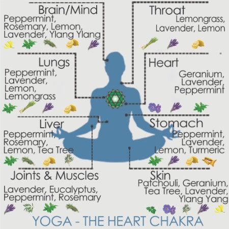 Soulflower Yoga Aromatherapy Essential Oil Blend chakra and aromatherapy guide infographic