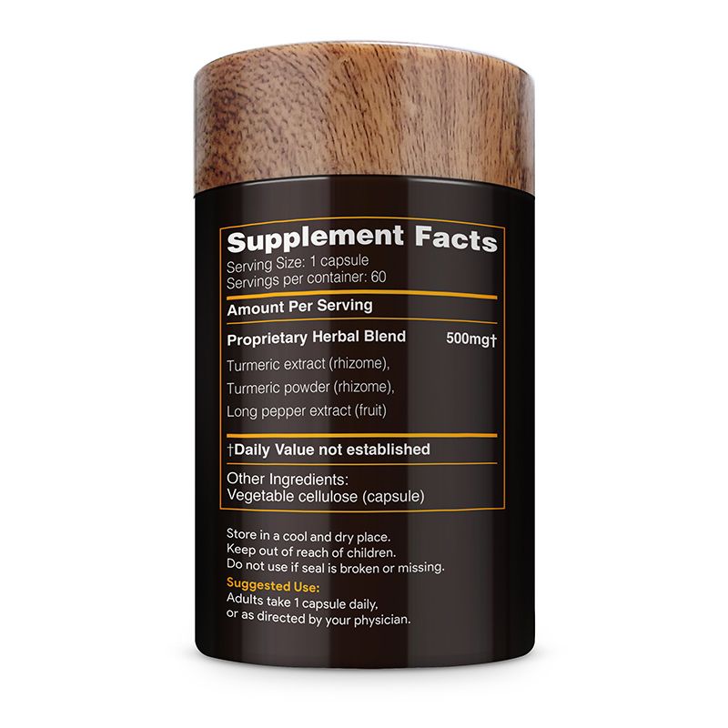 Akshar Ayurveda Turmeric 500mg supplement, 60 vegan tablets Supplement Facts label and usage directions