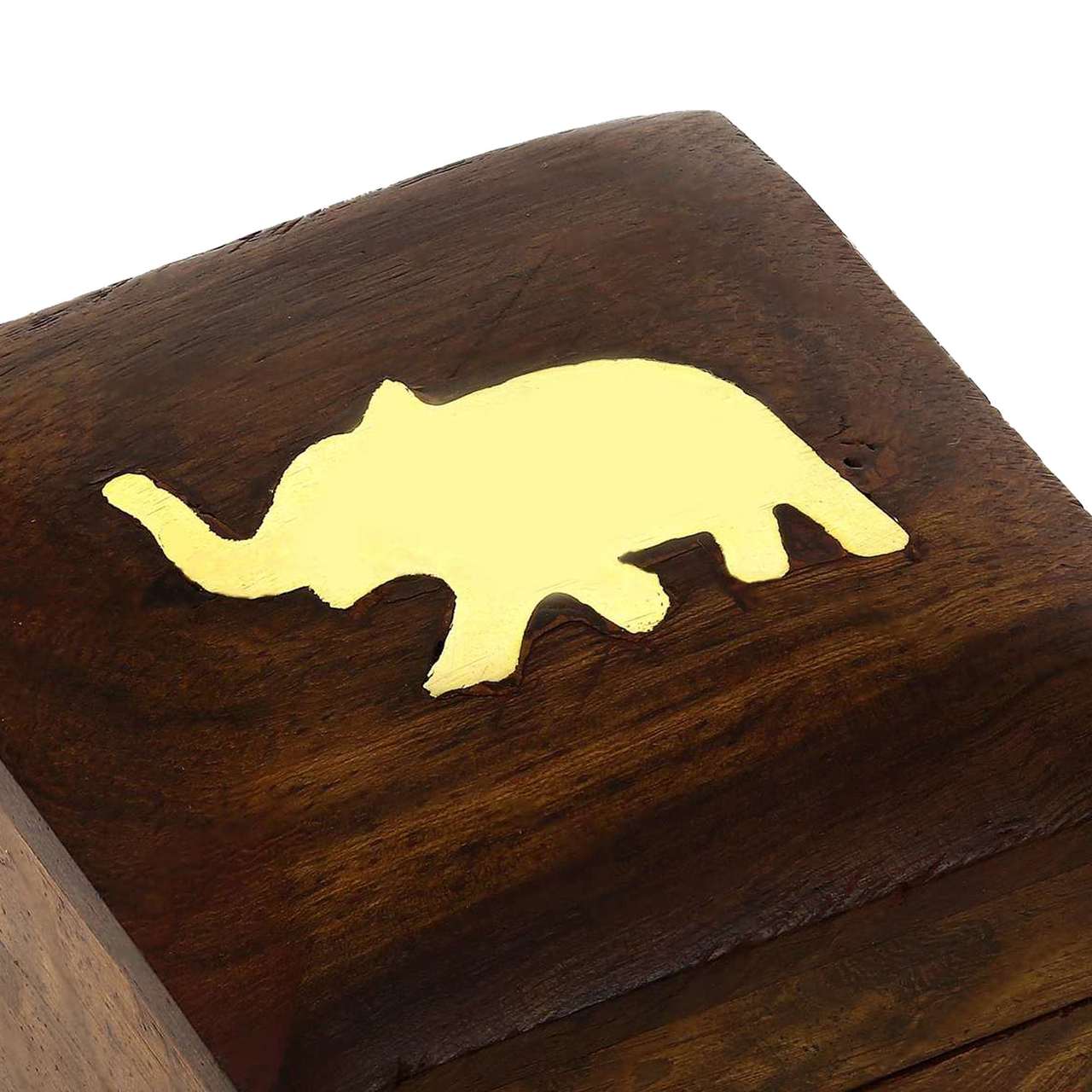 Handmade Pure Wooden Jewelry Box for Wedding and Engagement Rings with Brass Carved  Elephant Charm