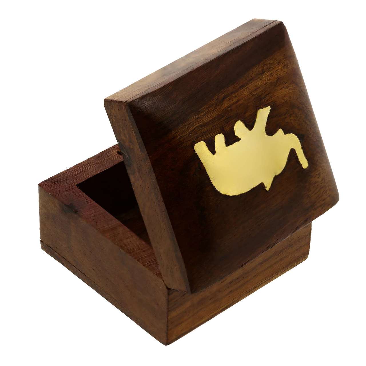 Handmade Pure Wooden Jewelry Box for Wedding and Engagement Rings with Brass Carved  Elephant Charm