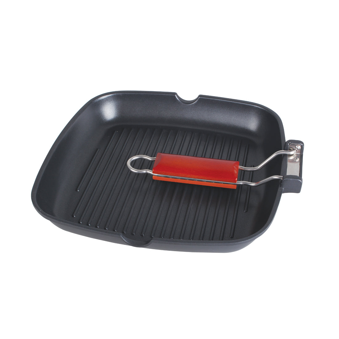 Wonderchef Die Cast Non-Stick Aluminum Wooden Handle Folding Grill Pan, 24cm, Black, side view with folded handle